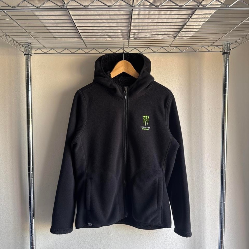 Vintage Y2K Black Monster Energy womens sherpa lined full zip up hoodie jacket